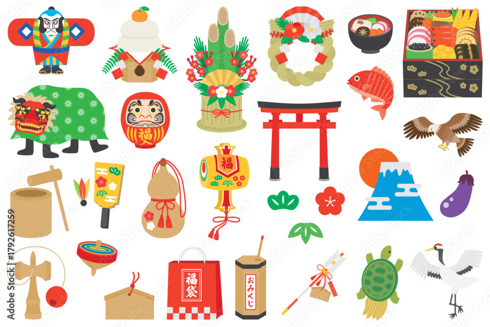 Naklejka premium お正月のイラスト素材セット