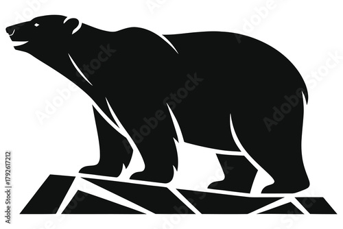 Arctic Polar Bear Silhouette Standing on Ice Floe Vector Illustration. Minimalist Black and White Icon for Winter, Climate Change, Conservation, or Nature Logo Design.