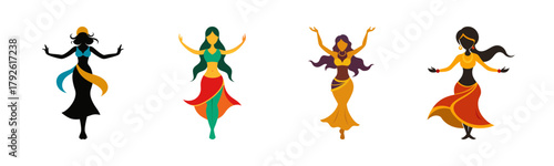 Stylized women dancing illustration collection representing cultural dance forms