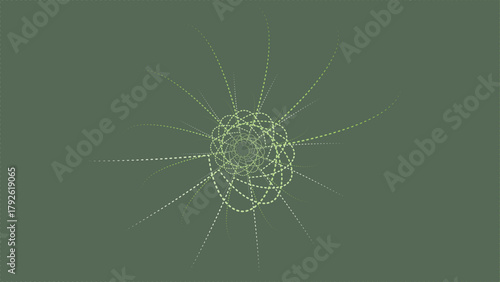 Dusty green background with subtle glow. High-quality design featuring a central, light-colored cosmic form.