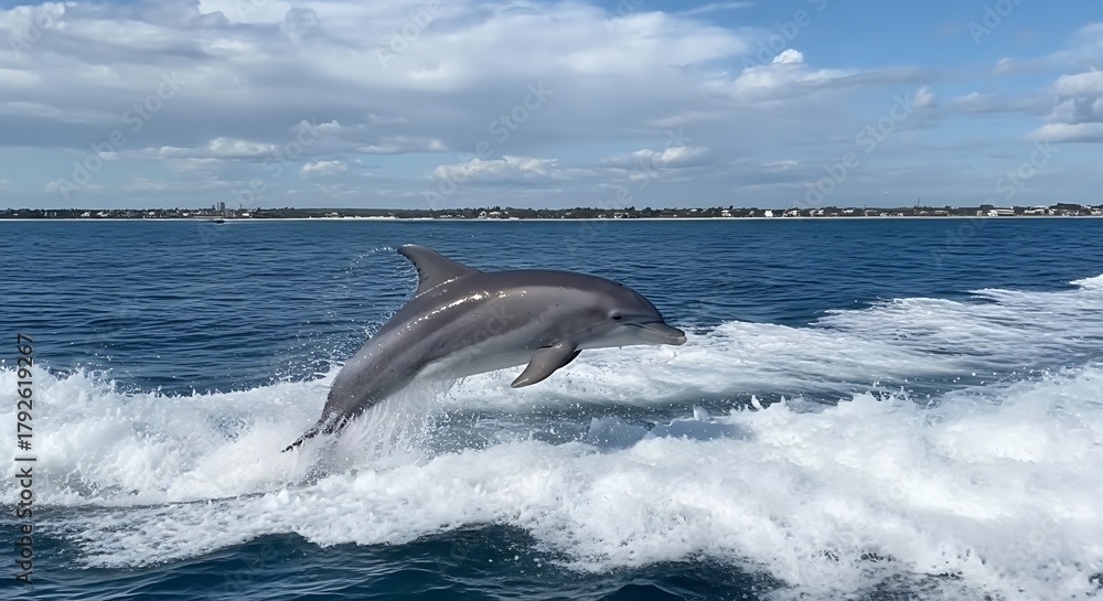 Fototapeta premium Dolphin jumping above ocean waves 