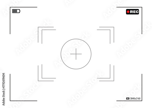 Camera viewfinder interface frame vector with REC indicator and focus guide for digital video recording and photography design
