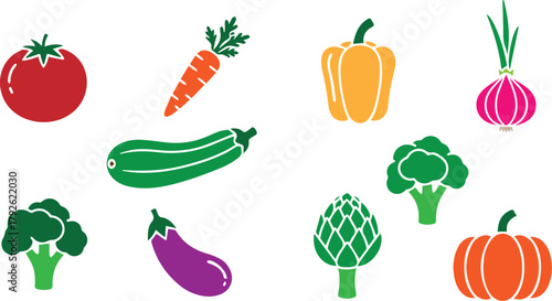 Colorful and detailed illustration of various vegetables and produce