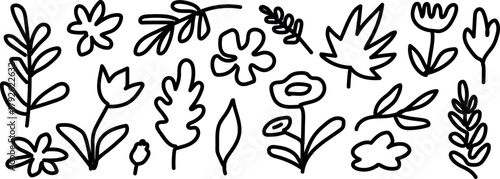 Minimal Feminine Botanical Floral Branch Silhouette – Elegant Hand Drawn Wedding Greenery with Delicate Leaves and Rustic Minimalist Flower Design Vector