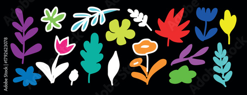 Trendy Minimal Botanical Colourful Floral Silhouette Art – Feminine Hand Drawn Greenery Branch with Graceful Leaves and Simple Rustic Flower Design for Elegant Branding and Invitations