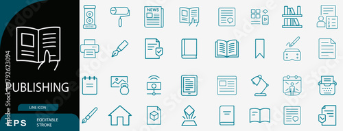 Publishing book document line icons set print vector concept
