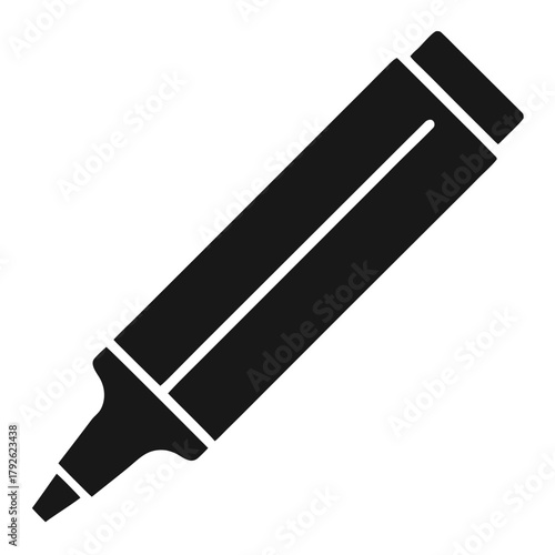A simple, clean black silhouette of a highlighter pen. The pen is angled, showing its tip and cap.