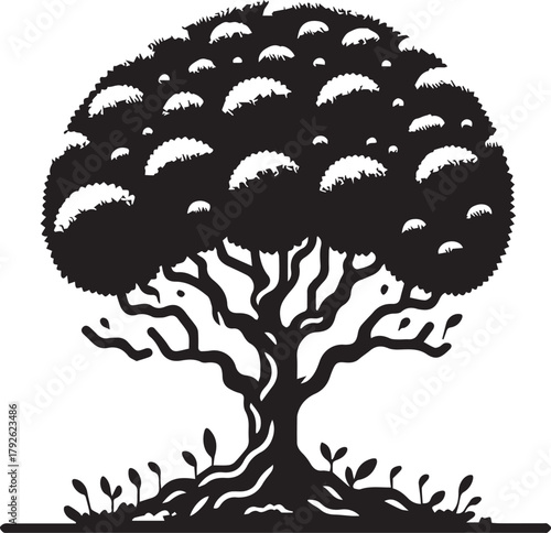 Moss Tree Artwork Black and White Minimalist Wall Decor