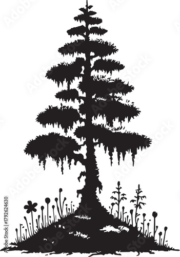 Moss Tree Artwork Black and White Minimalist Wall Decor