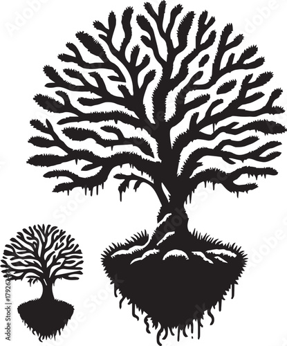 Moss Tree Artwork Black and White Minimalist Wall Decor
