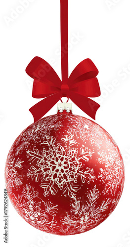 Red Christmas ornament with snowflake pattern and red ribbon