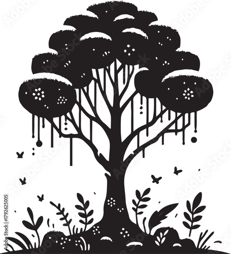 Moss Tree Artwork Black and White Minimalist Wall Decor