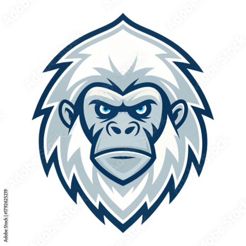 Yeti Head Esport Mascot Logo – Flat Vector Emblem with Light Grey and Blue Colors, Simple Background Design, Transparent Background PNG

