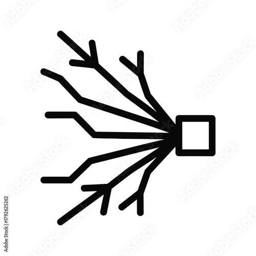 Abstract diagram representing a central point with multiple outgoing lines and arrows