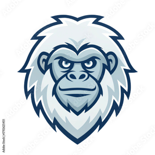 Yeti Head Esport Mascot Logo – Flat Vector Emblem with Light Grey and Blue Colors, Simple Background Design, Transparent Background PNG

