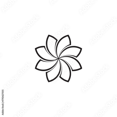 Abstract black and white eight-petal flower or pinwheel graphic vector illustration