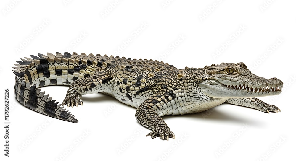 Naklejka premium Detailed Crocodile Portrait - Reptilian Beauty in Sharp Focus.