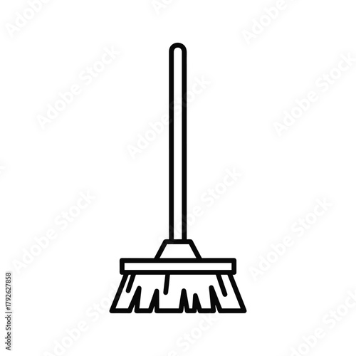 Illustration of a broom, a cleaning tool with a long handle and bristles