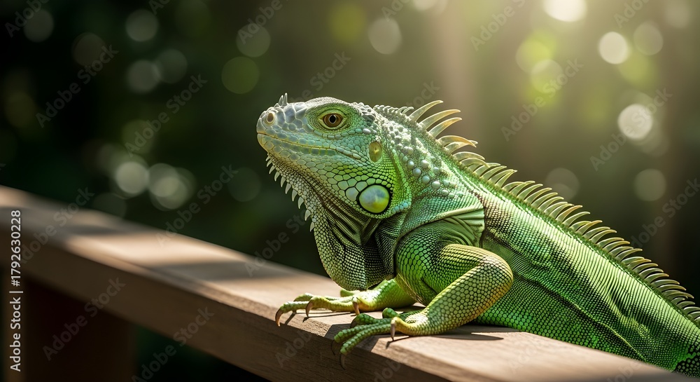 Obraz premium Primer plano de la pequeña iguana verde
