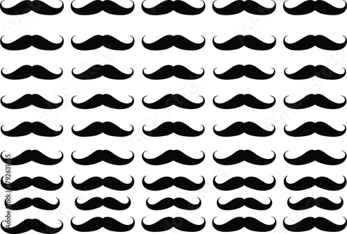 Mustache grid, black icons, visual puzzle, facial hair, symmetrical design, pattern recognition, grooming symbol, retro style, vector art, odd one