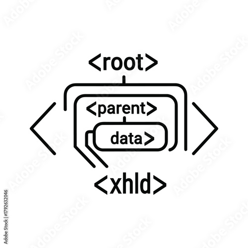 Xml structure with root, parent, data, and xhld elements