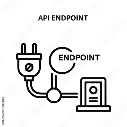 Api endpoint icon with plug and server, illustrating connection and integration
