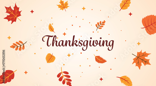 Happy thanksgiving greeting banner design template. Autumn background with dry fall leaves. Vector illustration