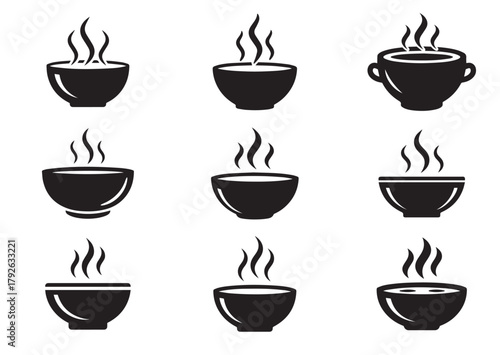 Set of Hot soup icon, Hot soup silhouette vector