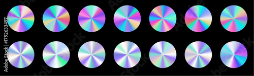 Metal gleam and hologram Iridescent glow unite in fluid gradient flow. Iridescent hues reflect twice through polished swatch harmony and soft metal gradient swatch effect.