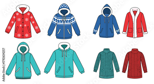 Cozy winter apparel collection featuring stylish jackets, hoodies, and warm sweaters perfect for cold weather adventures and everyday comfort