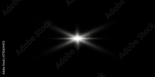 Png white star light, sparkle. Yellow light effect. Shining light with yellow gold color. Png spotlight spark.Vector transparent sunlight special lens flare light effect