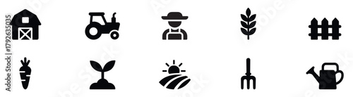 Farming icon set. Farm icon. Farm agriculture theme simple vector icon logo design set bundle illustration.