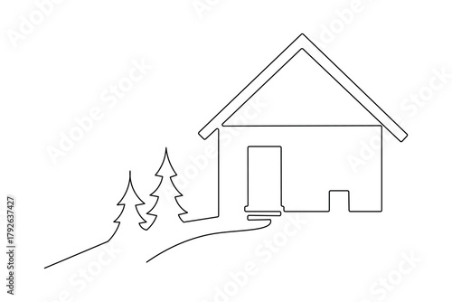 House single line art minimalist continuous drawing of home architecture modern design