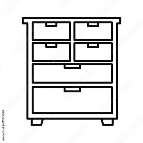 Line art illustration of a chest of drawers