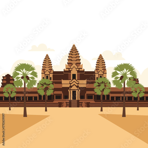 Angkor Wat Cambodia Vector Flat
