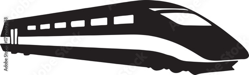 A sleek modern high speed train graphic in black and white illustration