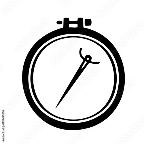 Line art of embroidery hoop with needle on white background — ideal for handicraft, sewing and DIY content.