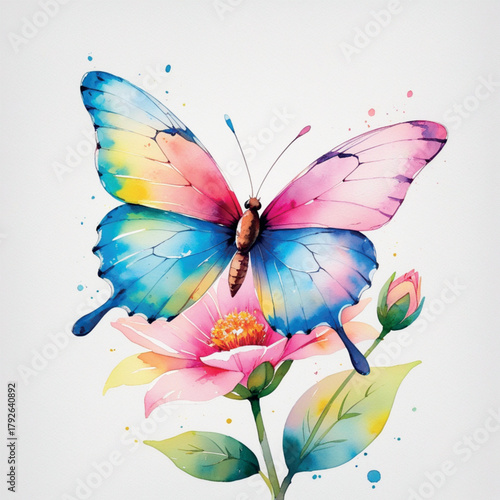 Delicate Nature Harmony: Butterfly on Flower Painting