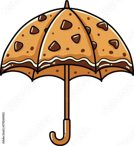 Whimsical Chocolate Chip Cookie Pattern Umbrella Vector Illustration