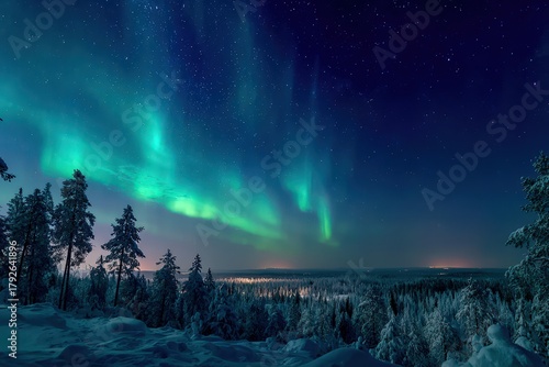 Wallpaper Mural Vivid celestial illumination dances above a snow covered evergreen forest under a dark, star filled sky Torontodigital.ca