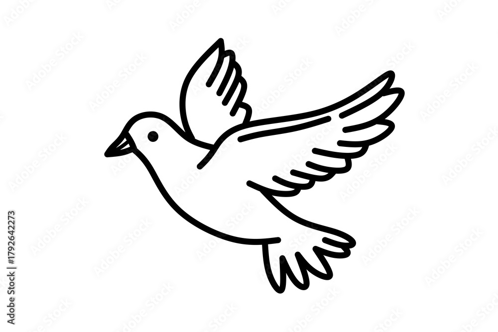 Fototapeta premium Black and white flying dove illustration line art coloring page