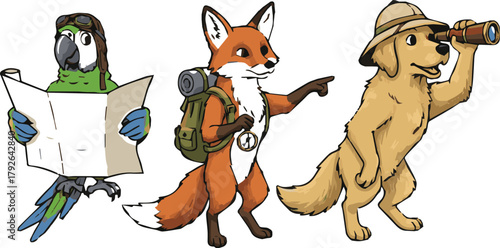 Three anthropomorphic animal friends on an adventure together