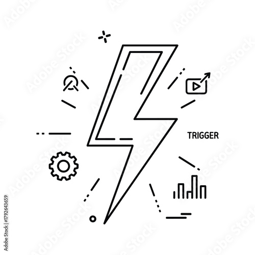 Lightning bolt symbol representing energy, power, speed, and trigger for action