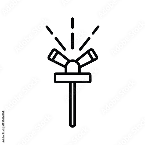 Black and white line drawing of a garden sprinkler