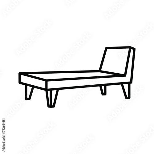 Simple line art icon of a chaise lounge