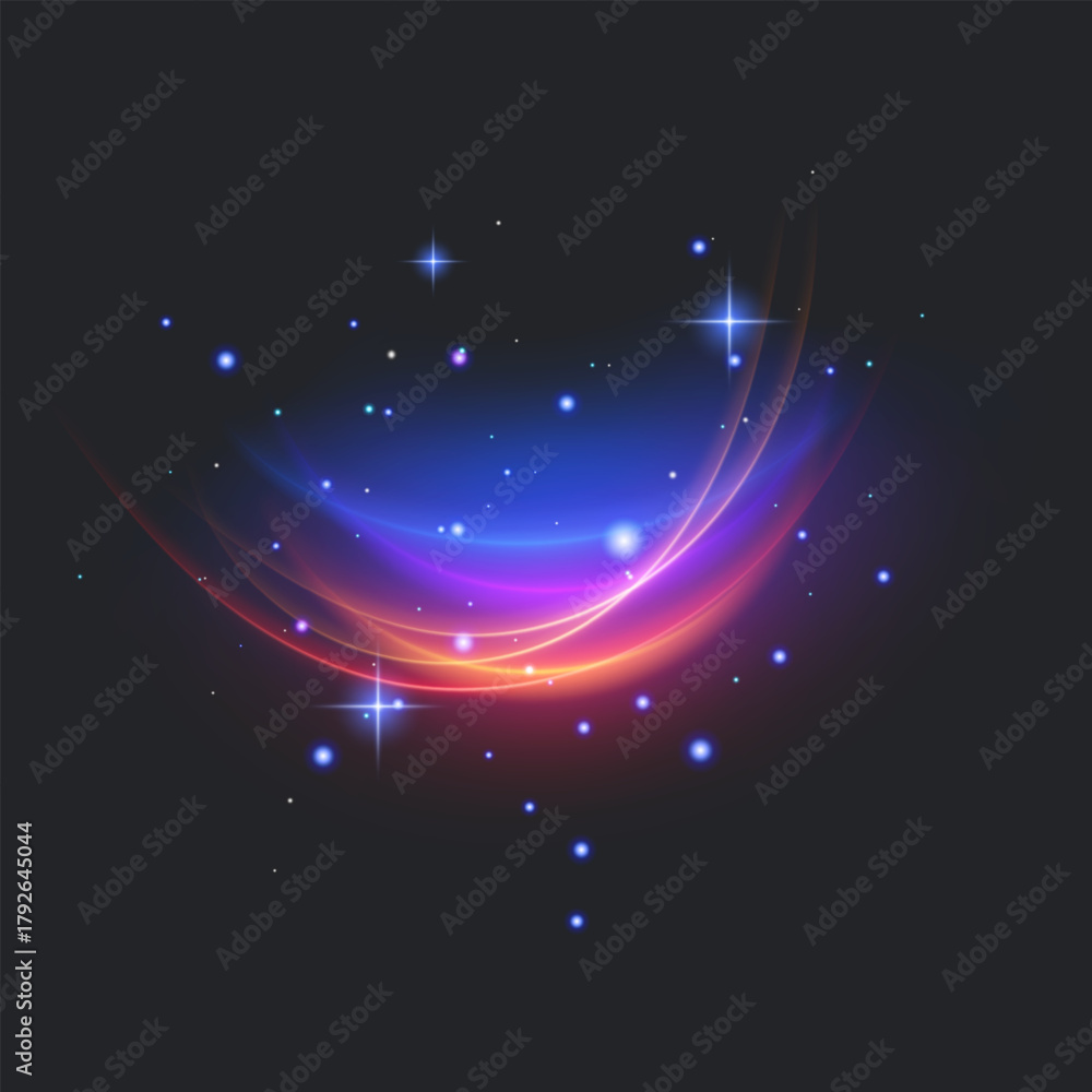 Fototapeta premium Neon Bright Light Luminous Energy Wave. Glowing lines on dark background