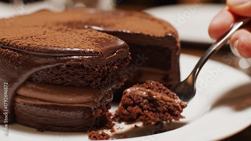 Wallpaper Mural Fork Slices Into Rich Chocolate Cake Dessert On Plate Torontodigital.ca