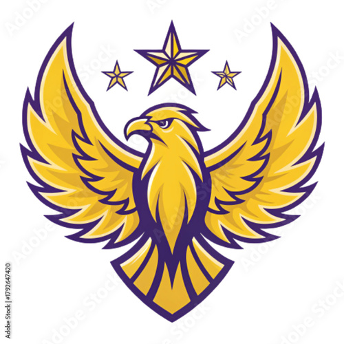 Star Phoenix Esport Mascot Logo – Flat Vector Badge with Yellow and Violet Colors, Clean Outline Design, Transparent Background PNG

