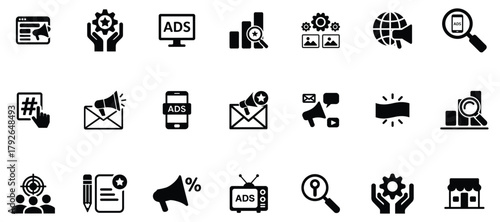 Set of advertising and marketing icons for promoting business online