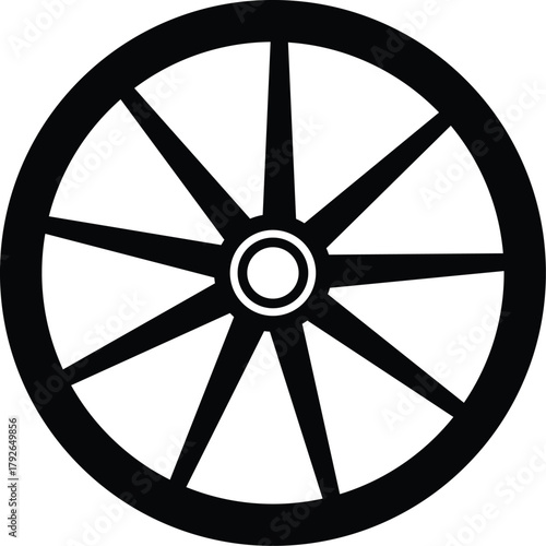Wagon Wheel Silhouette, Vintage Vehicle Vector Illustration